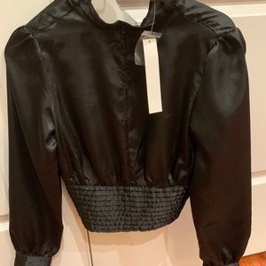 Bloomingdale’s Aqua Black Satin Crop top